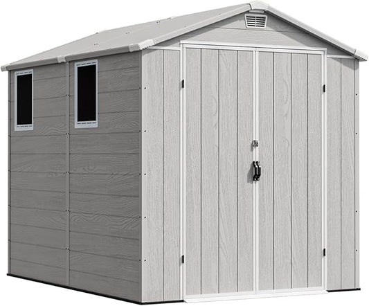 Devoko 6x8 Ft Outdoor Storage Shed - Lockable Resin Tool Shed with Window & Floor - Easy Assembly for Garden, Backyard