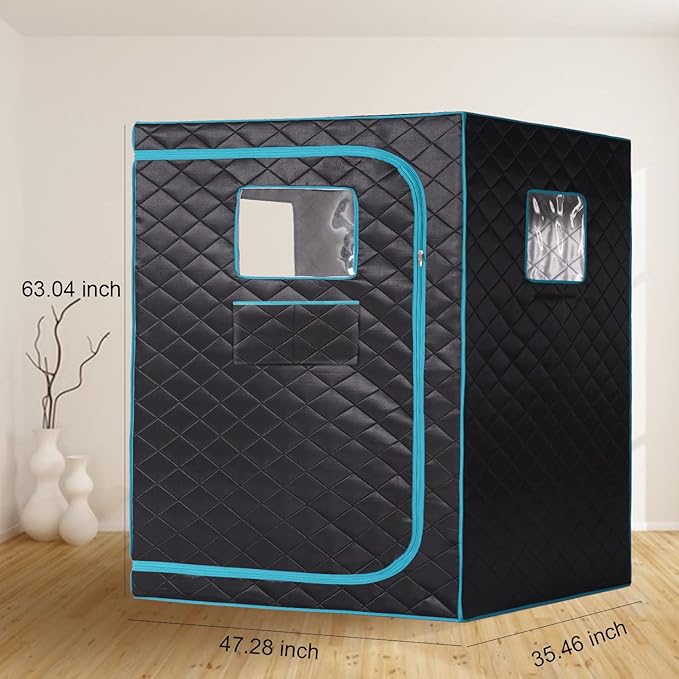 Smartmak Full Size Steam Sauna Tent, Portable Whole Body Home Spa Room, 1 or Two Person Large Space, Steamer NOT Included (47.28" x 35.46" x 63" Blackgreen)