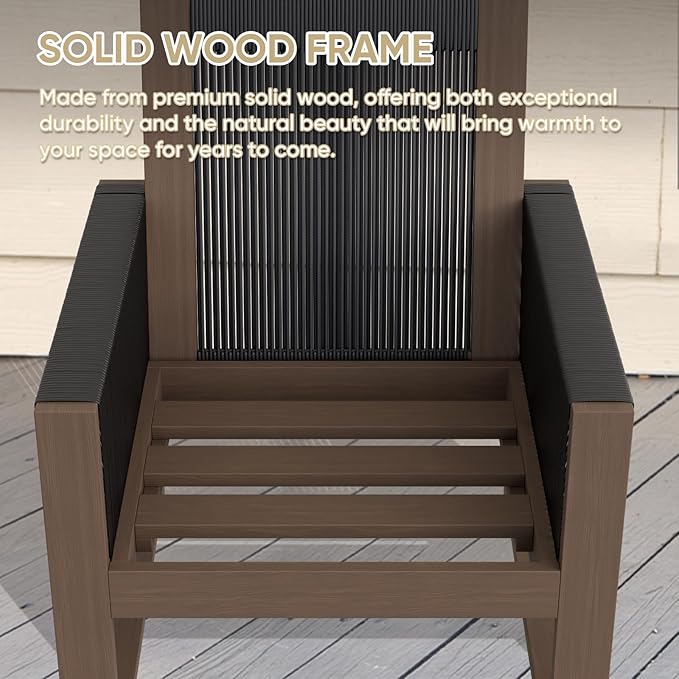 COOS BAY Natural Cedar Wood Patio Chair with Cushions, Durable Outdoor Furniture, Patio Dining Armchair for Deck, Porch, or Garden, 1 Piece, Brownish/Red