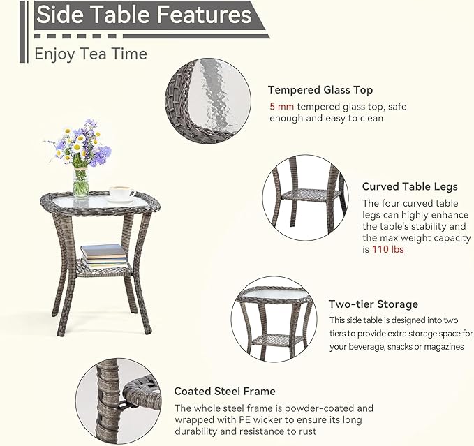 5 Piece Patio Furniture Wicker Conversation Set, 2 Swivel Chairs, 2 Ottomans with 1 Side Table, for Outdoors, Backyard, Deck, Red