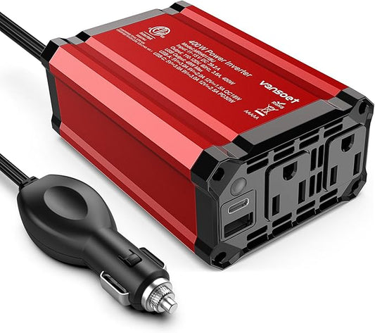 400W Power Inverter: vansoet DC 12V to AC 110V Car Inverter Plug Adapter Outlet Converter with PD 30W USB C Port and QC 18W USB Port Car Plug Adapter Outlet Inverter for Vehicles Laptop Phones Camera