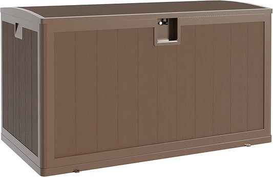 130 gal Brown Resin Deck Box, Outdoor Storage Box Waterproof Lockable, Patio Deck Box For Package Delivery, Outside Storage Box Container for Furniture Cushions, Garden Tools, Pool Accessories