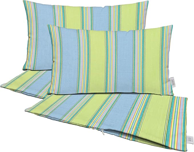 RSH DECOR: Sunbrella Pillow Covers Set of 4 | Covers Only - 26" x 16" | Outdoor Lumbar Pillow Covers Crafted with Sunbrella Performance Fabric | Bravada Limelite