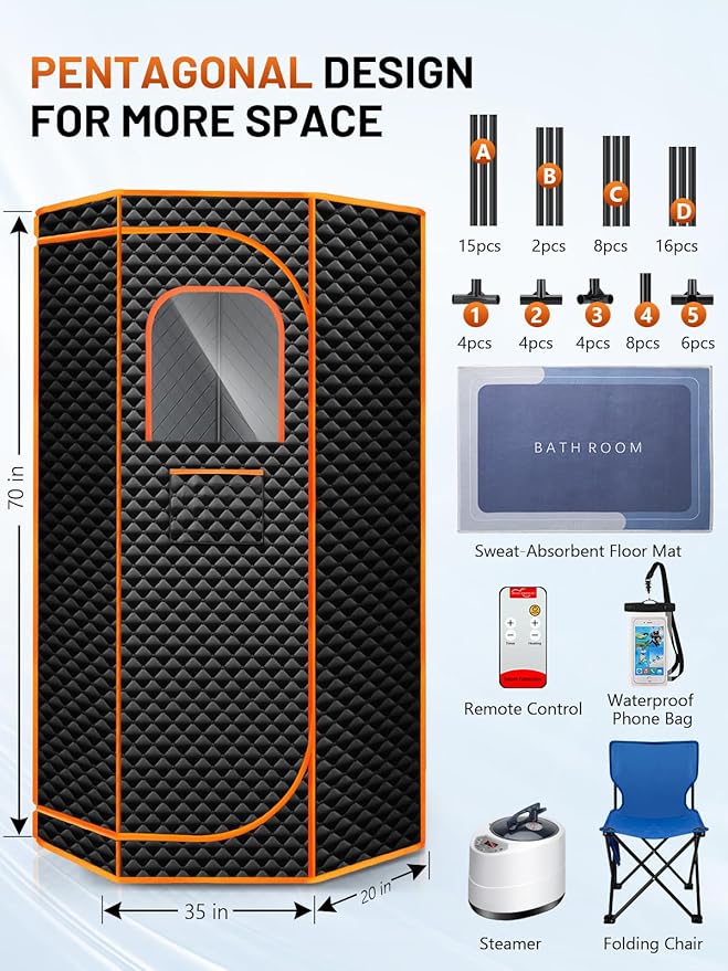 Portable Steam Sauna for Home, Portable Sauna Box Full Body for Home with 9 Adjustable Heat Levels, Steam Sauna with 3L 1500W Steamer, Folding Chair, 99 Minute Timer