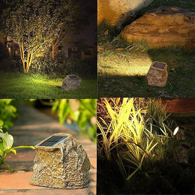 EiGreen 4 Pack Solar Garden Rock Lights Outdoor Decorative, 10 LED Waterproof Solar Pathway Lights,Solar Spot Lights Outdoor, for Ideal for Garden Walkway Pathway Patio