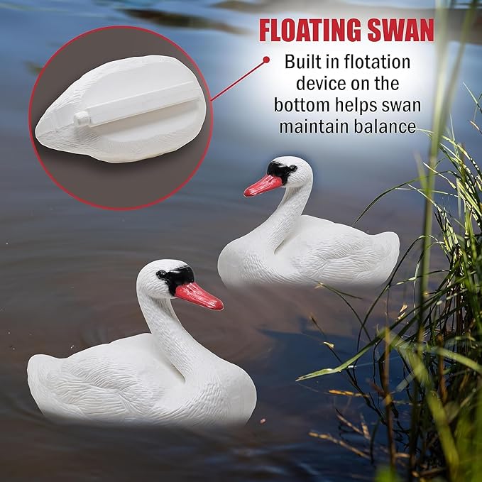 Floating Swan Decoy Pair, for Pond, Lake, & Pool Use, Anchor with Weights or Lawn Decoration, 1 Pair(Single Size 6.29 * 10.23 * 12.99 Inches)