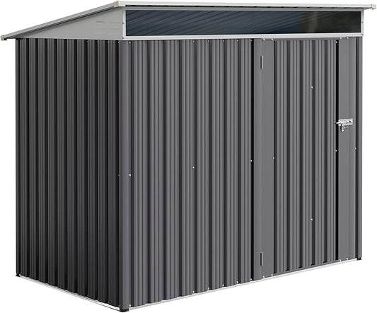 JY QAQA 6x4 FT Metal Outdoor Garden Storage Shed, Waterproof Metal Garden Sheds with Window and Lockable Double Door, Weather Resistant Steel Tool Storage House Shed for Patio,Lawn