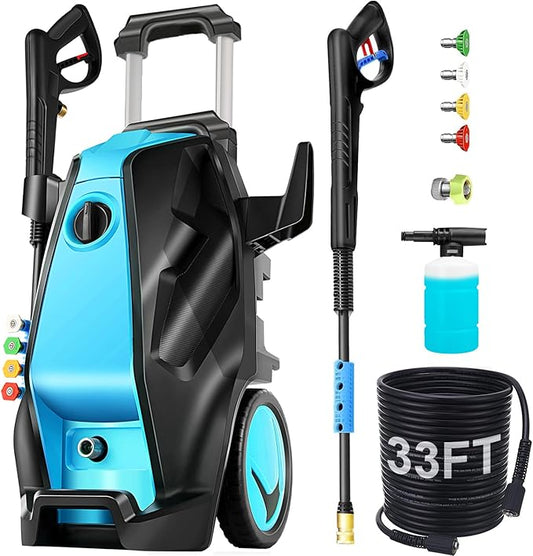 5000PSI Electric Pressure Washer with 33FT Hose 4.0GPM Power Washers Electric Powered Professional High Pressure Cleaner Machine, Foam Cannon, 4 Tips, powerwashers for Home Cars, LBlue