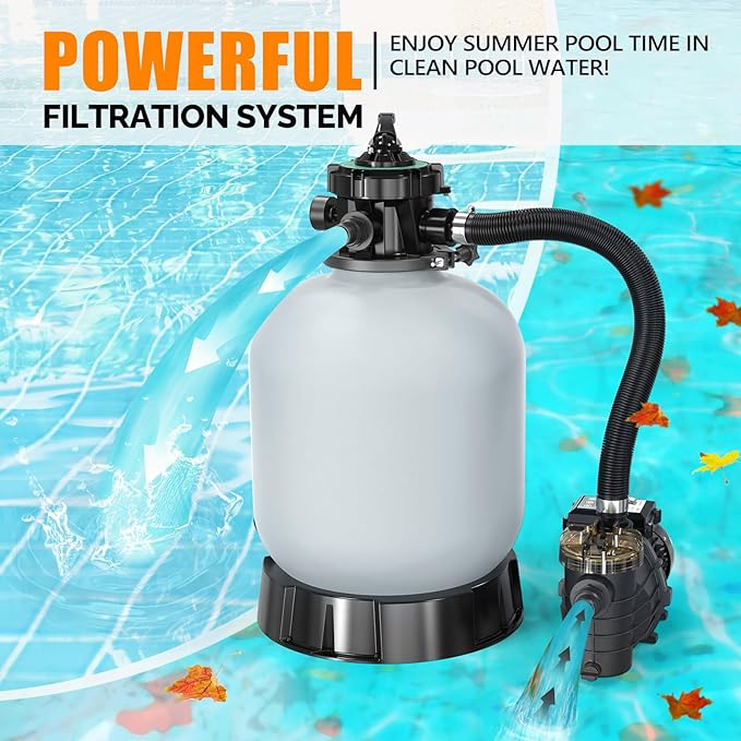VINGLI Sand Pool Filter 16 in Tank with A 3/4 HP Pump 115V Above Ground Inground Swimming Pool Pump with Filter Basket,3435 GPH