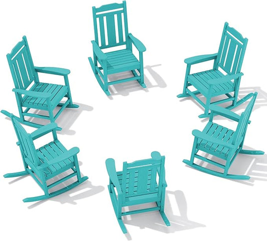 SERWALL Outdoor Rocking Chair Set of 6, Patio Rocking Chair Sets, HDPE Rocking Chair for Adults, Aruba
