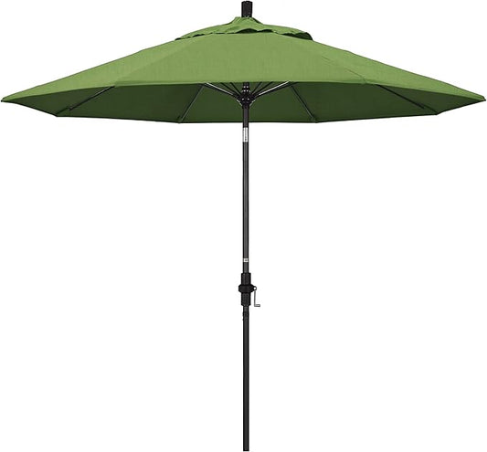 California Umbrella 9' Round Aluminum Pole Fiberglass Rib Market Umbrella, Crank Lift, Collar Tilt, Black Pole, Sunbrella Spectrum Mist