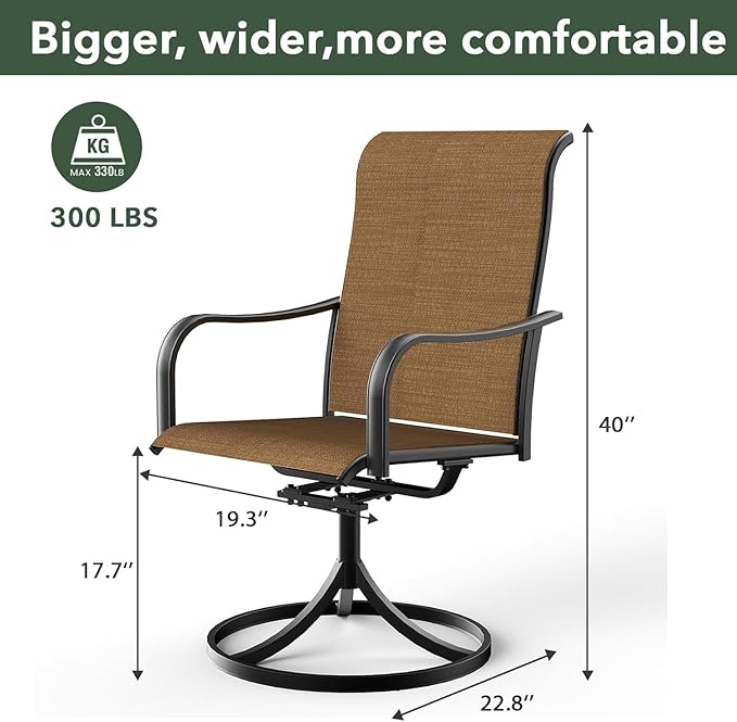 5-Piece Outdoor Dining Set, 35'' Square Table with 4 Swivel Chairs, All Weather Frame Furniture Set - Brown Style2