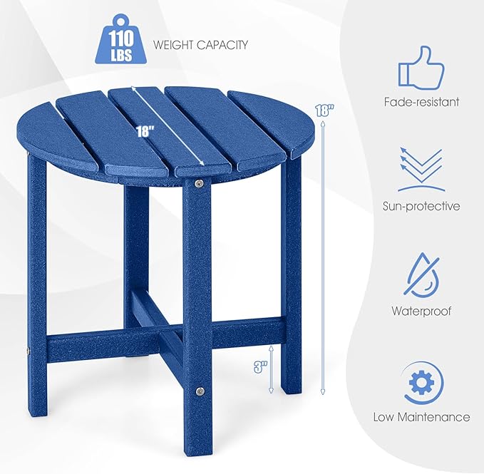 Tangkula Round Outdoor Side Table, 18 Inch Weather Resistant HDPE Adirondack Table, Outdoor Indoor Chairside End Tables, Patio Side Table for Lawn Garden Balcony Backyard, Easy Assembly (2, Navy)