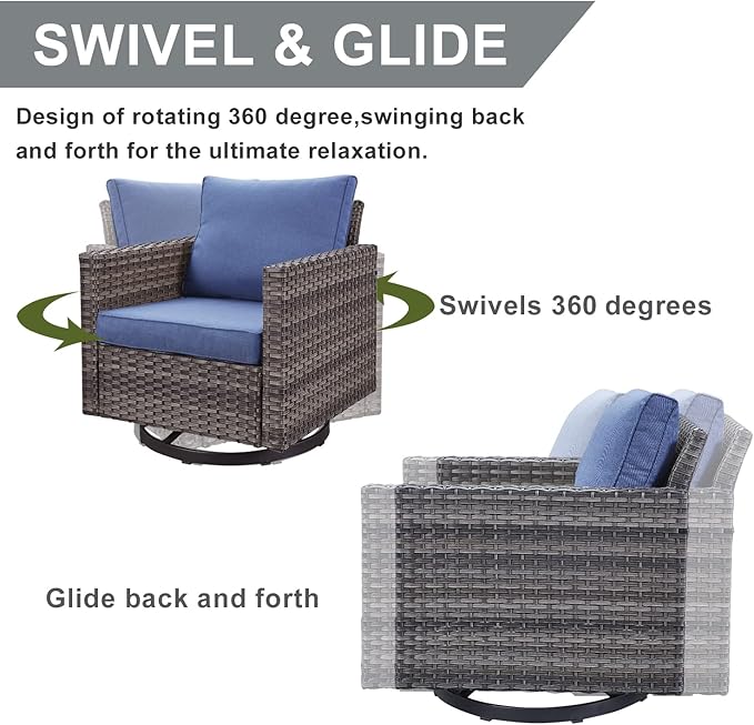 HUMMUH 5 Piece Patio Furniture Set Outdoor Sectional Sofa,PE Wicker Patio Swivel Rocker Chairs with Ottomans for Porch,Garden,Backyard