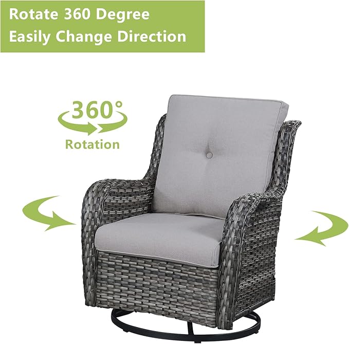 Rilyson 5 Piece Outdoor Patio Furniture Set - Rattan Wicker Patio Conversation Sets with 2 Swivel Rocker Chairs,2 Ottomans and 1 Sofa for Outside Porch Deck Backyard(Mixed Grey/Grey)