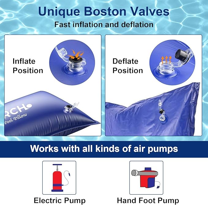 Pool Pillow for Above Ground Pool, 4 x 4 FT Pool Pillow for Winterizing Ultra Thick & Cold-Resistant 0.5mm PVC Material Pools Winterizing Kit（2x16FT Rope）