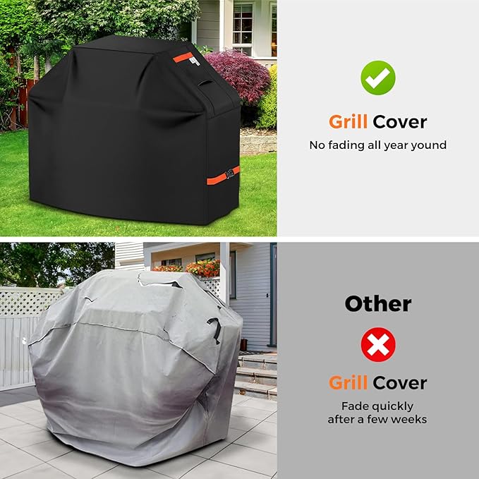 59Inch Heavy Duty Grill Cover for Outdoor Grill Thick Waterproof UV & Fade Resistant BBQ Cover with Adjustable Straps, Suitable for Weber,Black Stone, Charbroil etc, Black
