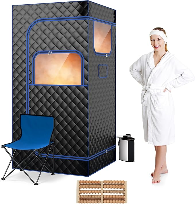 COSTWAY Portable Steam Sauna, Personal Home Sauna Tent w/ 3L Steam Generator, Foldable Chair, Remote Control, 9-Level Adjustable Temperature, Timer, Full-Size Indoor Steam Room for Home Spa (Black)
