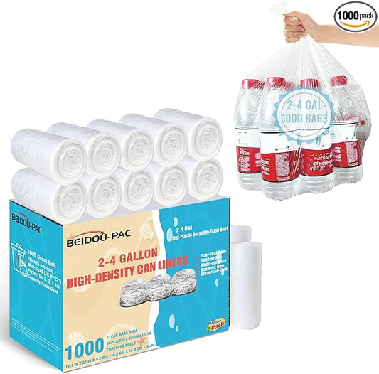 2-4 Gallon Trash Bags, 1000 Count Bulk Value Pack, Clear Plastic Recycling Bags, Small Multi-purpose Garbage Bags for Business Home Bathroom Kitchen Commercial and Industrial