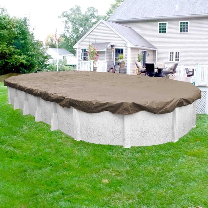 Robelle 10 x 15 ft Professional Tan Winter Oval Pool Cover for Above Ground Pools, 4 ft Overlap (14 x 19 ft Cover Size), Solid 12 x 12 Scrim, 3.7 oz/yd2, 15-Year Warranty, Style: 571015-4-ROBA