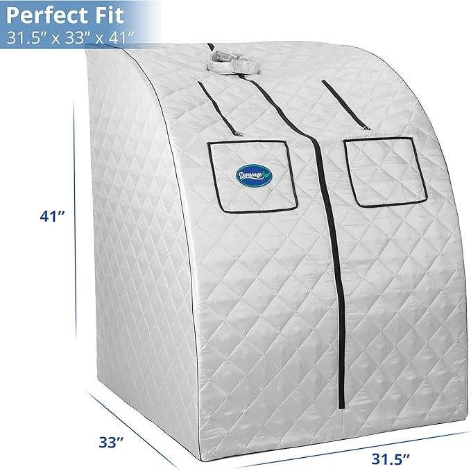 Durasage Oversized Portable Personal Steam Sauna Spa with 800W Steam Generator, 60-Minute Timer, Dual Pockets, Zippered Hand Openings & Chair for at-Home Relaxation (Silver, 33"x31.5"x41")