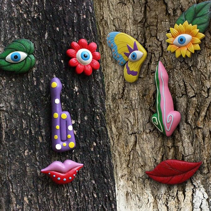 Tree Faces Decor Outdoor, Trees Art Decoration, Colorful Funny Outdoor Tree Faces Decor Creative Face for Patio Trees and Wall Decoration (Color 2)