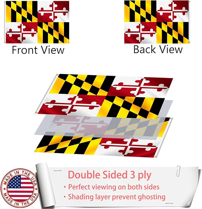 Maryland States Flag 4x6 Outdoor Made in USA - Double Sided Heavy Duty Vivid Color Maryland MD Flags with 2 Brass Grommet