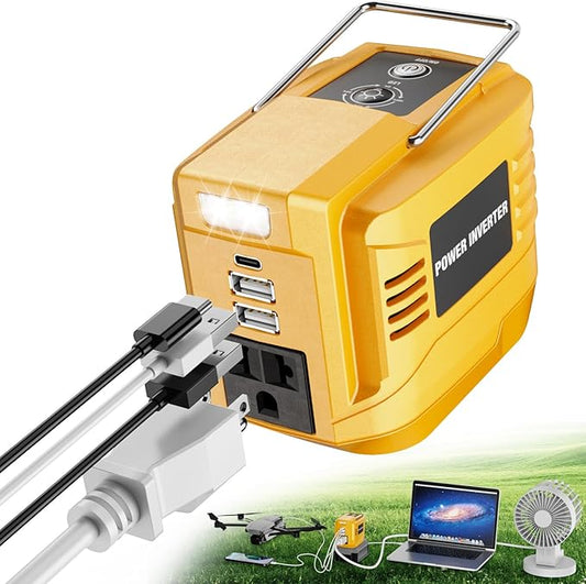 200W Power Inverter for Dewalt 20V, DC 20V to AC 110V Inverter, Portable Power Station with 2 USB Ports & 1 AC Outlet & 1 Type-C Fast Charging, Battery Adapter with LED, Battery Not Included