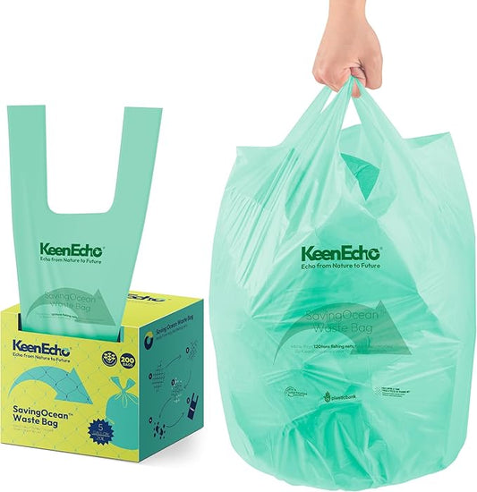 5 Gallon 200 Counts Small Green Trash Bags with Handle, Ocean Fishing Nets Upcycling, Sage & Sea Salt Scented, Plastic Garbage Bags, Waste Bag for Kitchen, Bathroom, Office and Pets