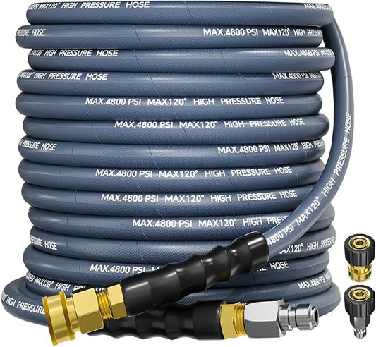 3/8" 4800PSI Pressure Washer Hose 50FT with Swivel Quick Connect for Cold/Hot Water Max 248°F, Kink Resistant Steel Wire Braided, Wear Resistant Power Washer Hose with M22 14mm Adapter