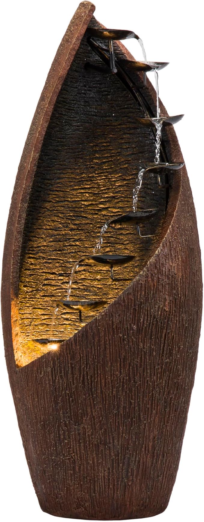 Alpine Corporation GIL122 43" Outdoor Floor Contemporary Tiered Bronze Metal Water Fountain with LED Lights, Stylish Outdoor Water Feature for Garden and Patio Décor, Brown