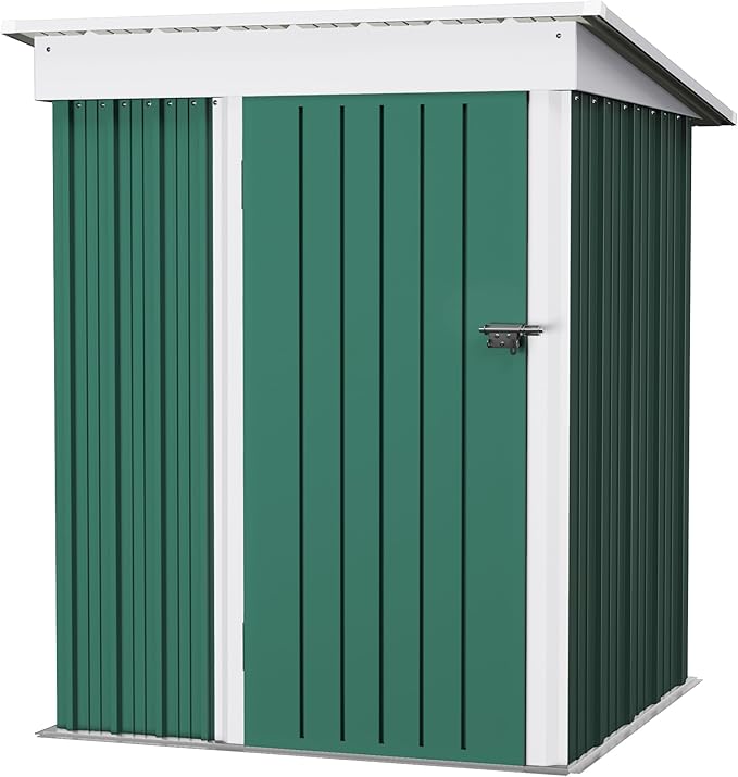 JUMMICO Metal Outdoor Storage Shed 5 x 3 FT Metal Shed with Lockable Door,Waterproof Garden Tool Shed Storage House for Backyard Patio Lawn,Green