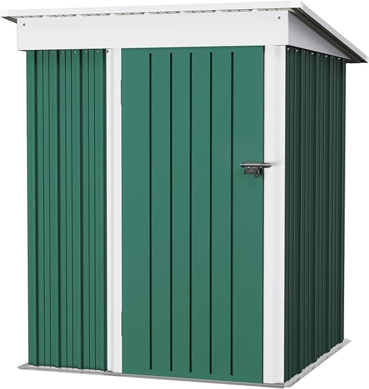 JUMMICO Metal Outdoor Storage Shed 5 x 3 FT Metal Shed with Lockable Door,Waterproof Garden Tool Shed Storage House for Backyard Patio Lawn,Green