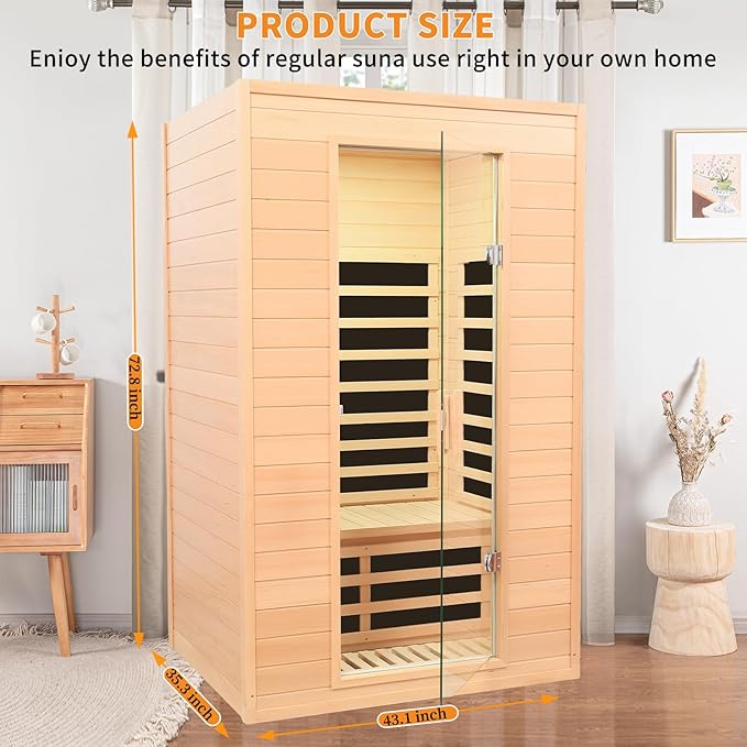 Infrared Saunas for Home 1 Person Indoor Sauna,Dry Sauna for Home Low Emf Infrared Sauna 1500W Indoor Saunas for The HomeTraditional Sauna,Room:72.83 * 43.11 * 35.35Inch