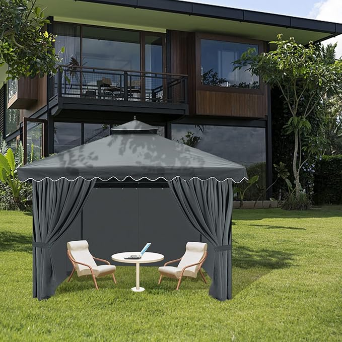 Gazebo Universal Replacement Privacy Curtain, 10'X12' Gazebo Outdoor Waterproof, 4-Panels Sidewall Curtains with Zipper for Patio, Garden and Backyard (Only Curtains, 10'x12', Grey)