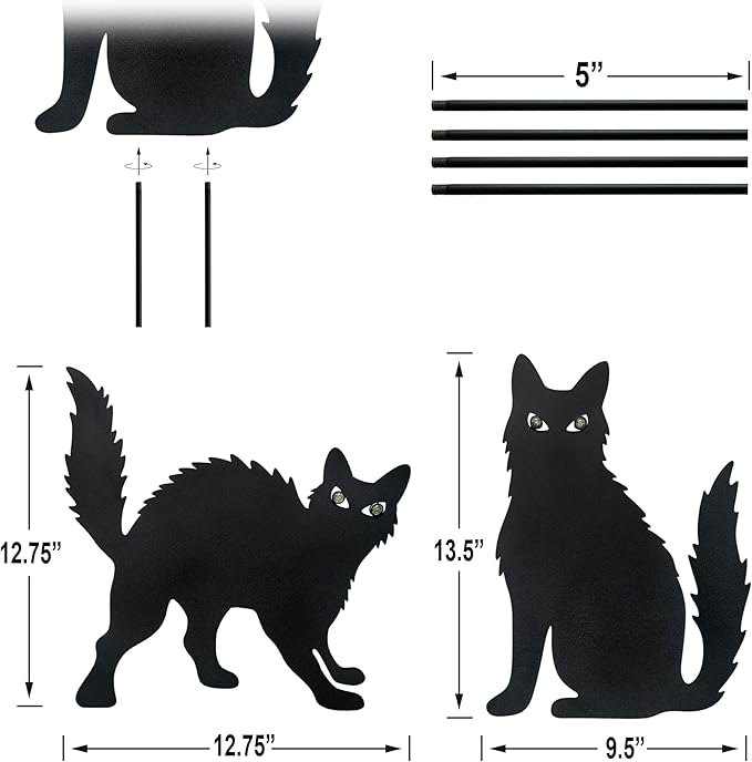 WAIU Halloween Metal Cat Yard Stakes Glow in The Dark Black Cat Silhouette Outdoor Decor for Garden Lawn Patio Spooky Halloween Party Yard Art Decoration, Set of 2