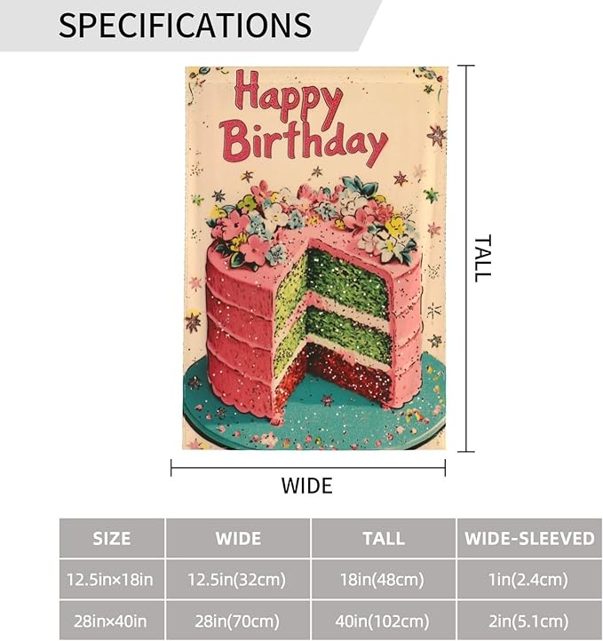 Happy Birthday Garden Flag Vertical Double Sided Outdoor Yard Flags 12.5x18 Inch Burlap Banners for House Lawn
