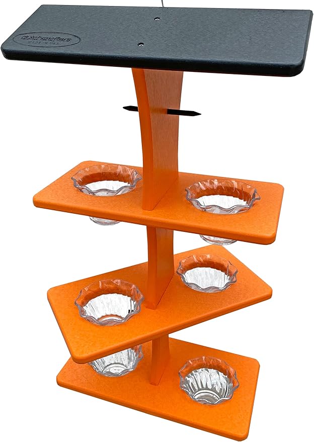 DutchCrafters Plastic Poly Double Platform Hanging Oriole Bird Feeder with Fruit Slice Holders & Nectar Cups, Jelly Bird Feeders for Outside - Amish Made in USA (Triple, Black & Bright Orange)