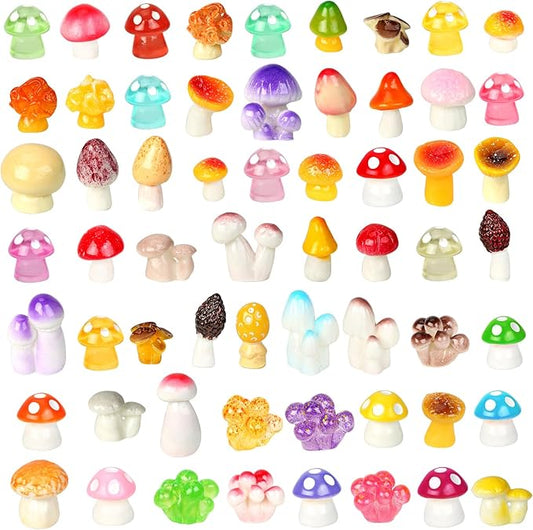 200pcs Mini Mushrooms Tiny Resin Mushrooms Miniature Little Small Mushroom Figures Bulk for for Micro Fairy Garden Landscape Aquarium Accessories Dollhouse Hide Crafts Decor