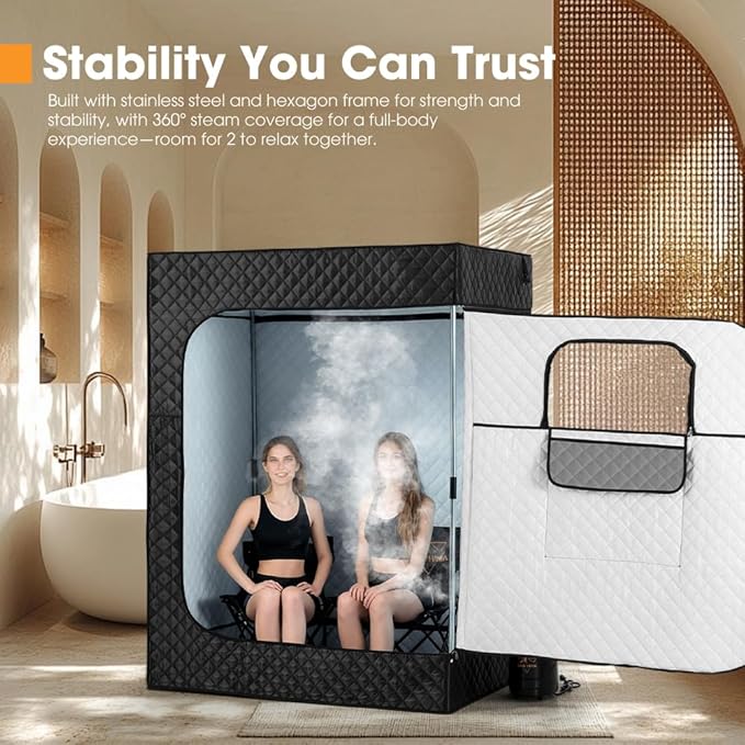 SAN HIMA Portable Sauna for Home - 2 Person Steam Sauna Box at Home Spa with 3L 1500W Steamer, 9 Levels Heat, 90 Minute Timer, Foldable Chair, Remote Control for Indoor Outdoor