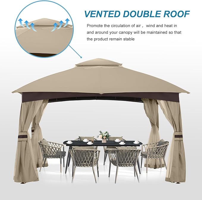 MASTERCANOPY Outdoor Patio Gazebo for Garden with Upgrade Steel Frame and Netting Walls (10x10, Khaki)