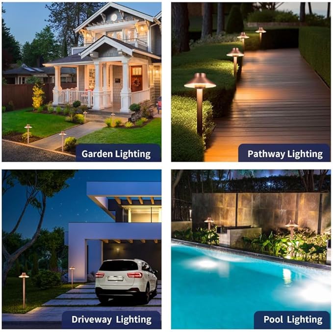 Gardenreet LED Brass Copper Landscape Path Lights(Hat), Waterproof Outdoor 12V Low Voltage for Walkway Driveway Garden Yard with Ground Stake with 3W 2700K G4 Bulb(6 Pack)