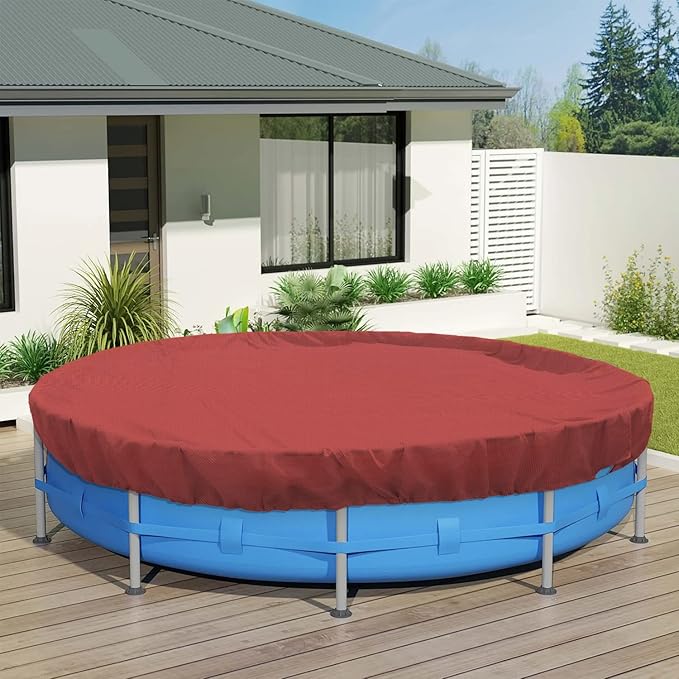 ECOOPTS 10 ft Round Pool Cover for Above Ground Pools, Swimming Pool Cover Protector Winter Safety Cover (Red)