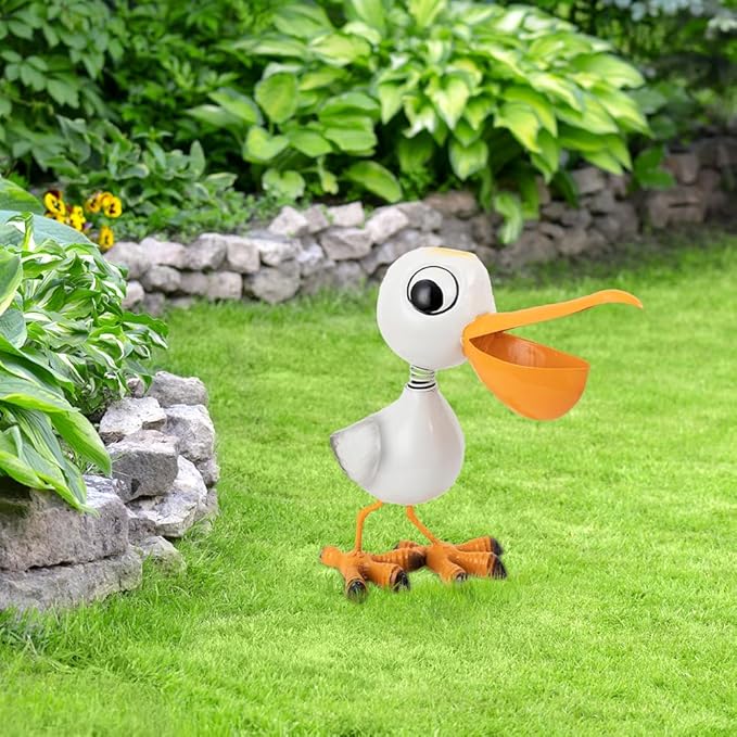 Metal Pelican Garden Statue,12" Pelican Decorations Outdoor Sculptures,Garden Decor for Outside,Coastal Ocean Bird Statue Lawn Ornaments,Metal Yard Art for Backyard,Patio,Porch