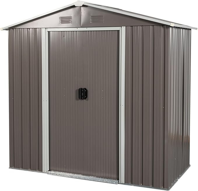 8 x 4 FT Outdoor Storage Shed, Metal Garden Shed with Floor Frame, Tool Shed Outdoor Storage with Lockable Sliding Doors & Air Vents, Storage House Waterproof for Backyard, Lawn, Gray
