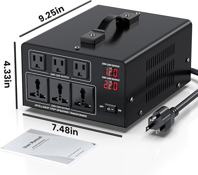 4000W Voltage Converter Transformer Step Up 110V/120V to220V/240V or Step Down 220V to 110V AC Power Converte, Circuit Breaker Protection, 3 US sockets, 3 Universal sockets, LCD Display