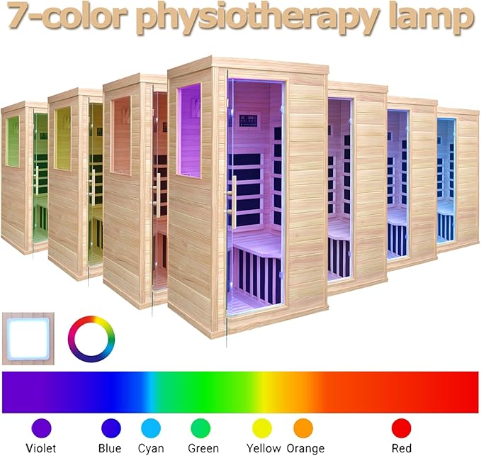 1 Person Infrared Sauna, Hemlock Wooden Indoor Far Infrared Side-Opening Sauna Room,Home Dry Sauna with 6 Infrared Heating Panels Tempered Glass Door,Bluetooth Speakers 7 Chromotherapy Lights（1350W）