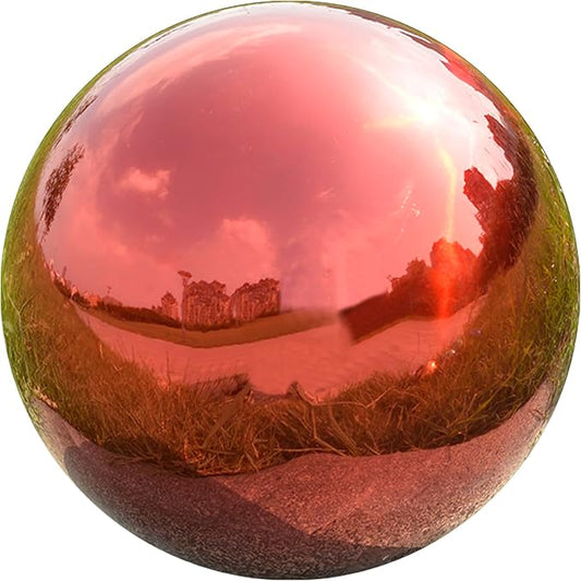 Nerien 12 Inch Gazing Ball, Stainless Steel Garden Mirror Globe, Polished Ornament Sphere, Hollow Floating Reflective Hemisphere, Home Outdoor Pond Housewarming Swimming Pool Decoration Gift, Red