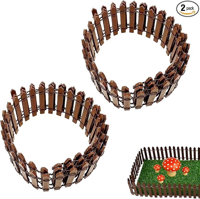 2Pcs Miniature Fairy Garden Fence,DIY Wood Picket Fence Mini Ornament,Home Garden Plant Pot DIY Diorama Project (Brown,1.96"x 35.4")