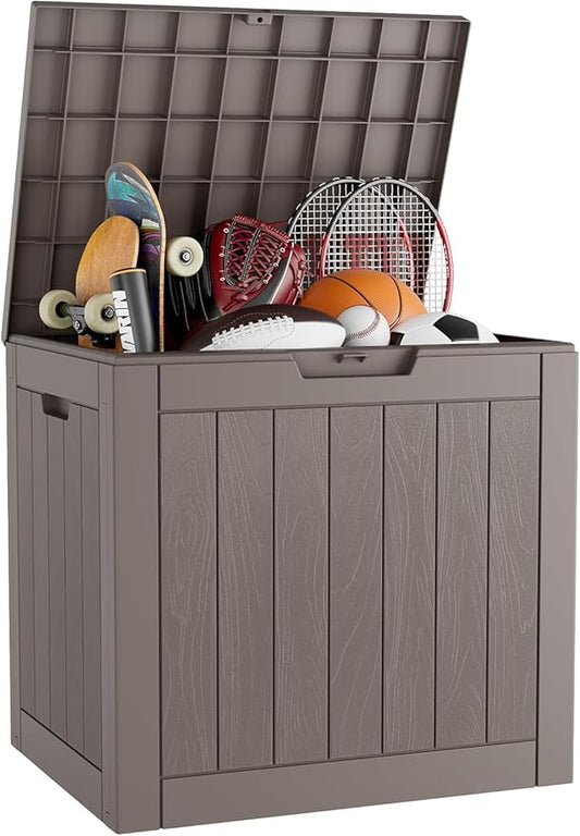 NUNU LAB Outdoor Storage Box, 32 Gallon Deck Box Indoor Outdoor Storage Bin, Waterproof Resin Patio Storage Box for Garden Tools, Package Delivery, Pool Accessories Lockable